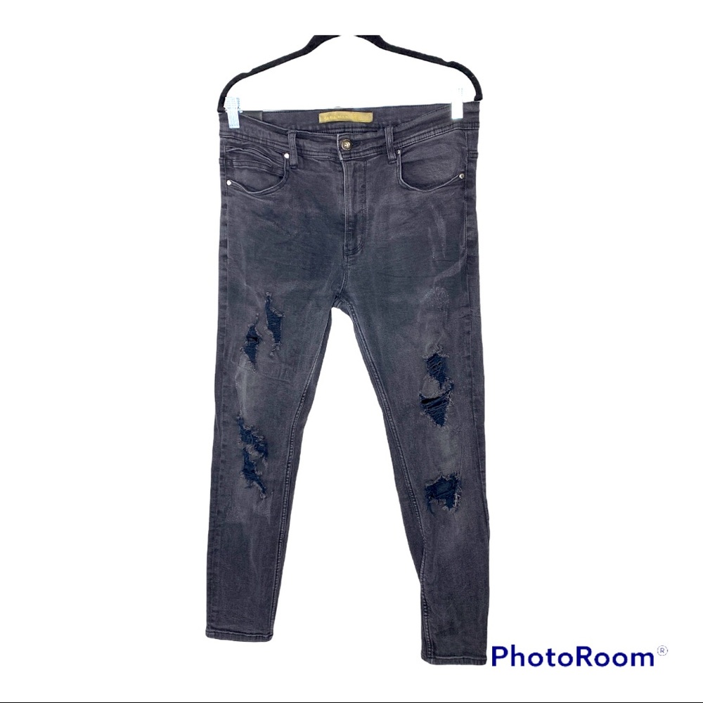 Mens black distressed cropped denim jeans ZARA